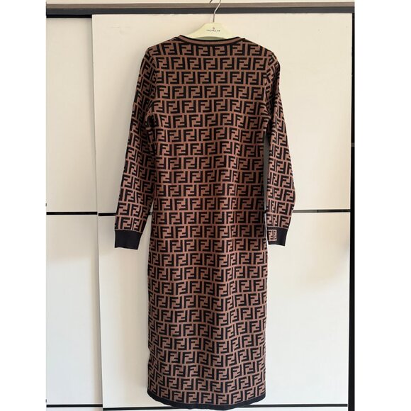 FENDI Brown & BlackMonogram Long Sleeved Knit Dress - Picture 3 of 9